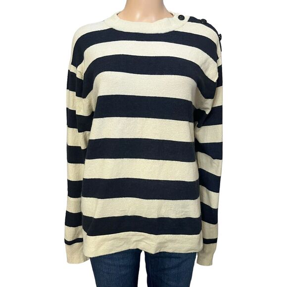 Le Mont St Michel Women Alpaca Blend Sweater Small Rugby Stripe Nautical Preppy - Picture 1 of 8